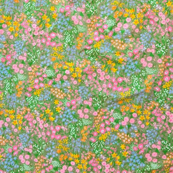 60s Tiffany Loungewear Classic Retro Colors Floral Bib Dress Pockets Sundress M - Picture 10 of 16